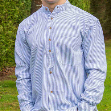 White and Blue striped Irish Grandfather Shirt - Navy