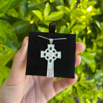 Irish High Cross with Green Cubic Zirconias