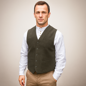 Tweed Herringbone Waistcoat - Olive