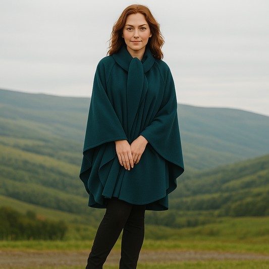 Jimmy Hourihan Cashmere Cape with Convertible Hood,Bottle Green,Cape