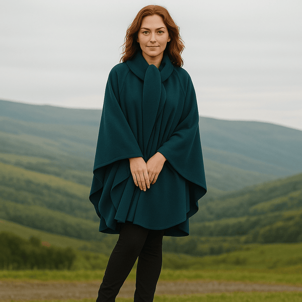 Jimmy Hourihan Cashmere Cape with Convertible Hood,Bottle Green,Cape