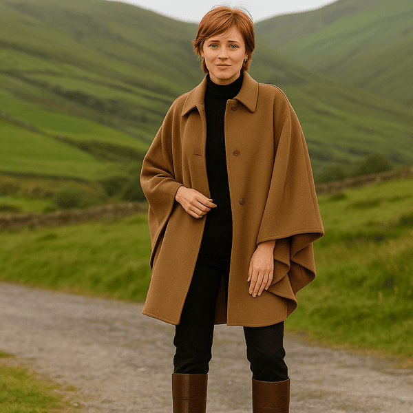 Jimmy Hourihan Cape with Saddle Stitching,Camel,Cape