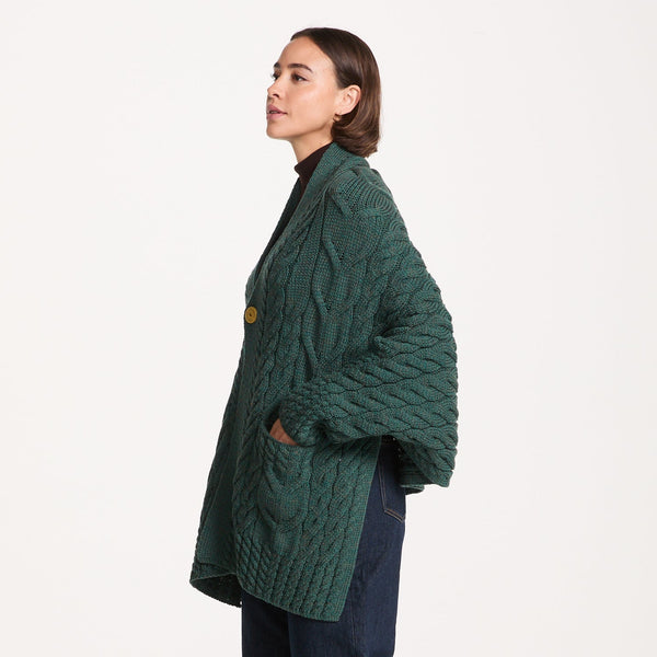 Knocknarea Ladies Wrap Merino Teal Cardigan
