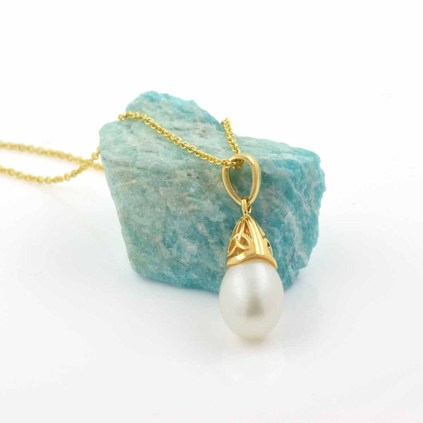 Pearl Trinity Knot Necklace in Gold Over Sterling Silver