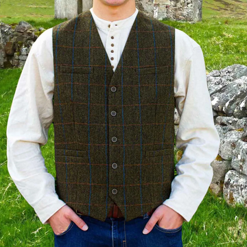 Tweed Herringbone Waistcoat - Olive Overcheck