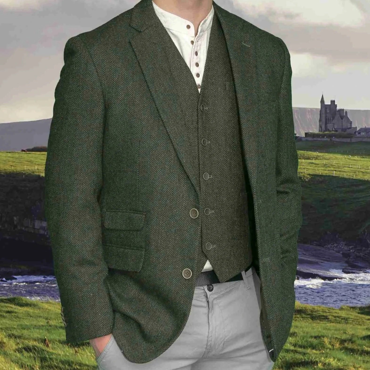 Irish Wool Tweed Sport Jacket Olive