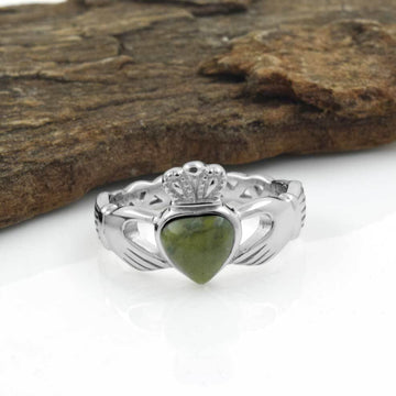 Silver Connemara Marble Claddagh Ring