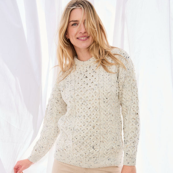 Inisheer Traditional Ladies Aran Flecked Cream Sweater