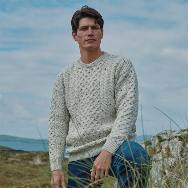 Inisheer Traditional Natural Mens Aran Flecked Cream Sweater
