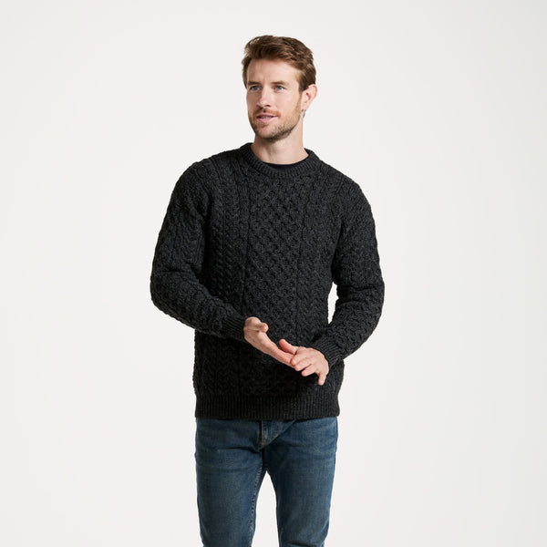 Inishbofin Mens Traditional Aran Charcoal Sweater