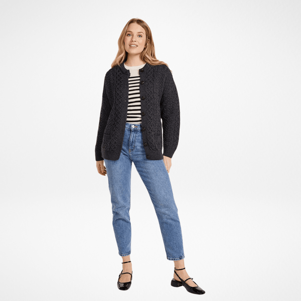 Achill Island Ladies Aran Charcoal Cardigan
