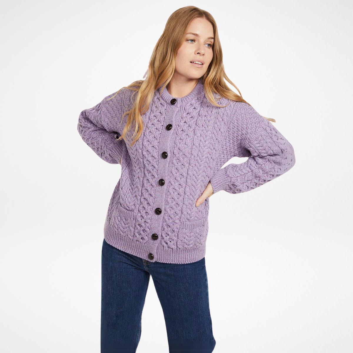 Achill Island Ladies Aran Cardigan Irish Knitwear Gifts of Ireland