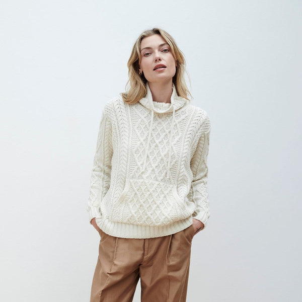Enniscoe Natural Drawstring Aran Sweater