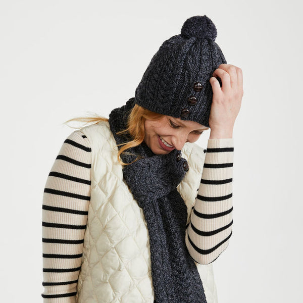 Cong Aran Merino Charcoal Hat with Pom Pom
