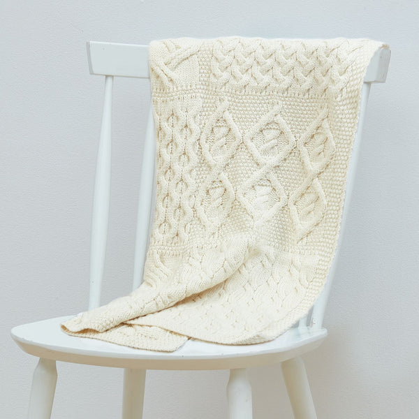 Glora Aran Patchwork Cot Throw - Cream