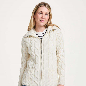 Ladies Aran Cardigan with Full Zip