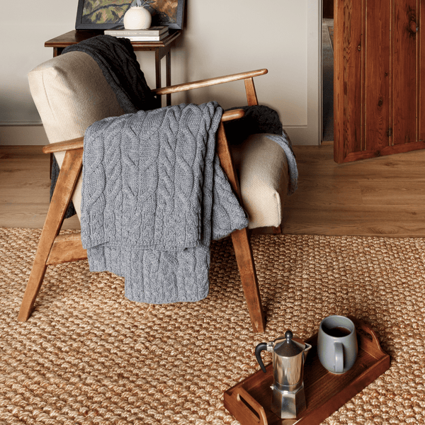 Silver Strand Supersoft Merino Aran Cable Throw - Ocean Grey