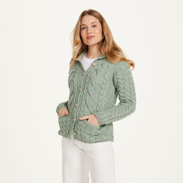 Belcarra Ladies Mint Aran Cardigan