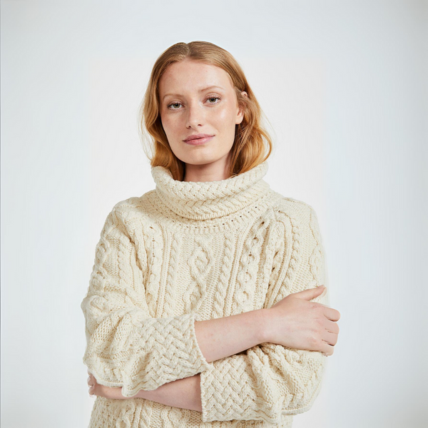 Belcare Ladies Aran Natural Roll Neck Sweater