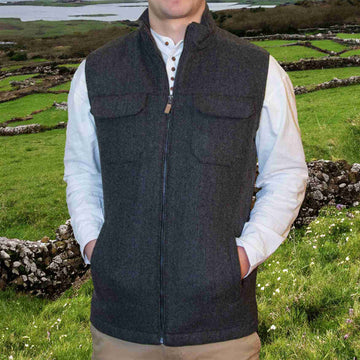 Irish Wool Tweed Bodywarmer - Charcoal