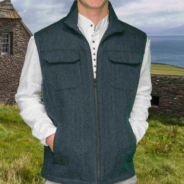 Brian Irish Wool Tweed Bodywarmer - Blue