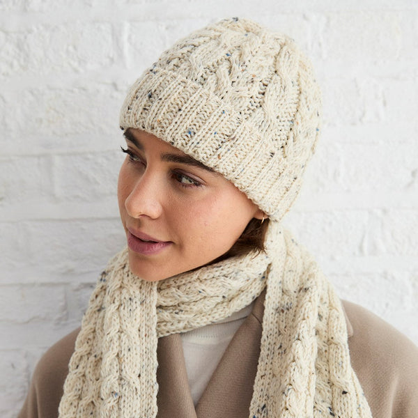 Flecked Cream Worsted Aran Hat