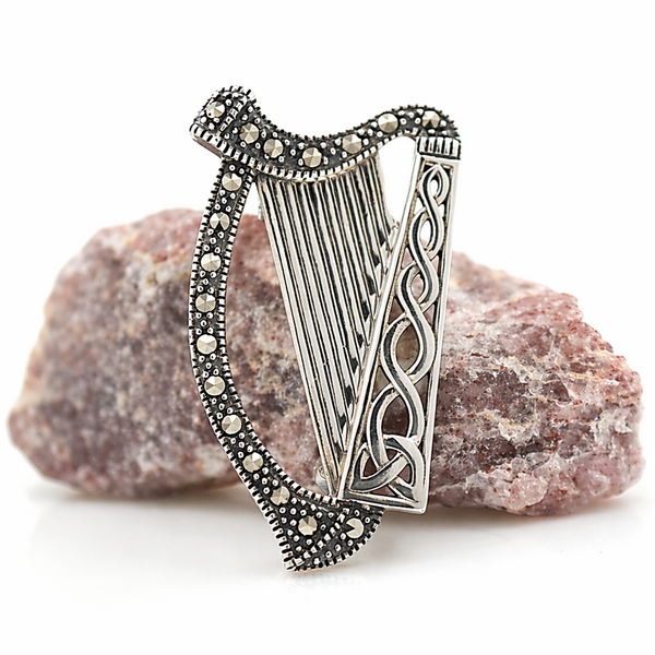 Sterling Silver Marcasite Irish Harp Brooch