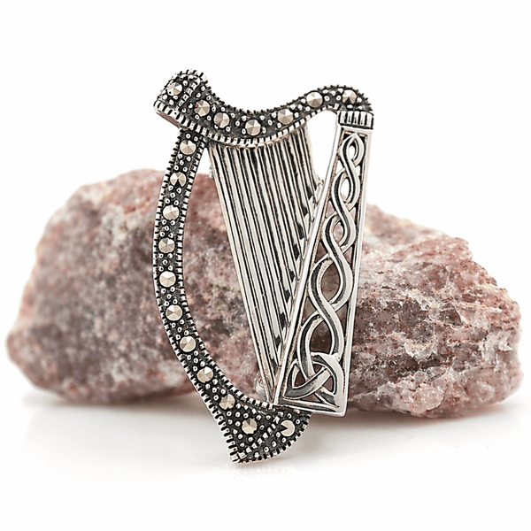 Sterling Silver Marcasite Irish Harp Brooch