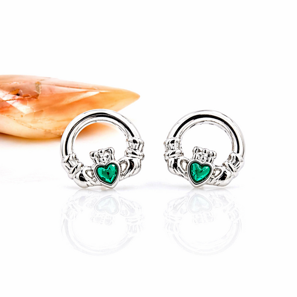 Rhodium Plated Claddagh Earrings