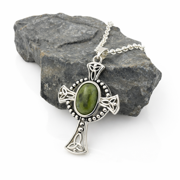 Connemara Marble Curved Celtic Cross Necklace