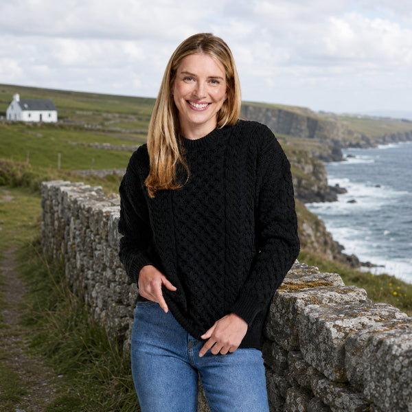 Inisheer Traditional Ladies Aran Black Sweater