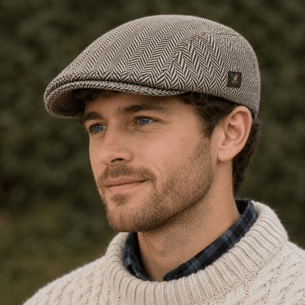 Grey Herringbone Driving Cap