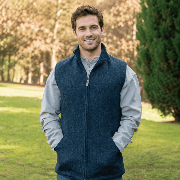 James Herringbone Sleeveless Bodywarmer - Blue