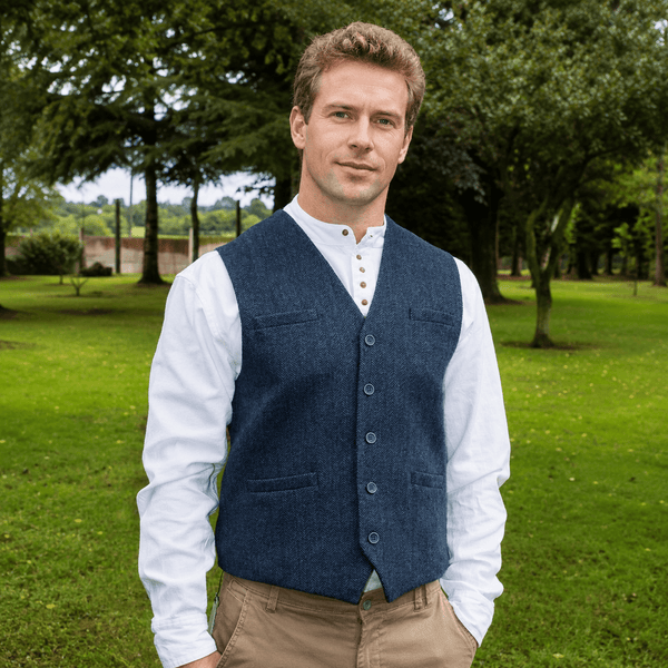 Tweed Herringbone Waistcoat - Navy