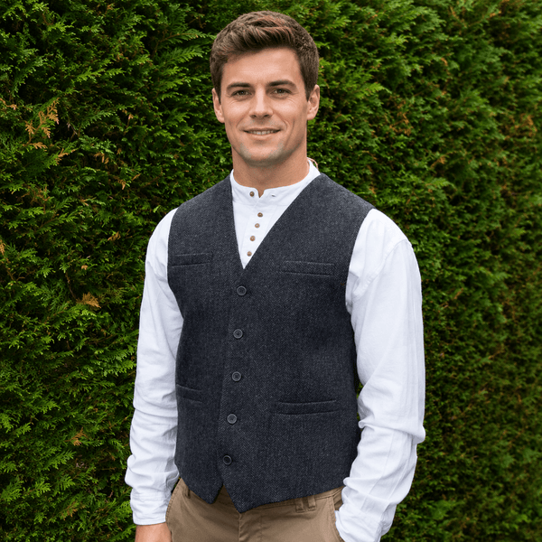 Tweed Herringbone Waistcoat - Grey