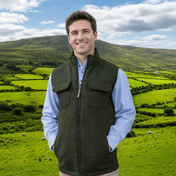 Brian Irish Wool Tweed Bodywarmer - Olive