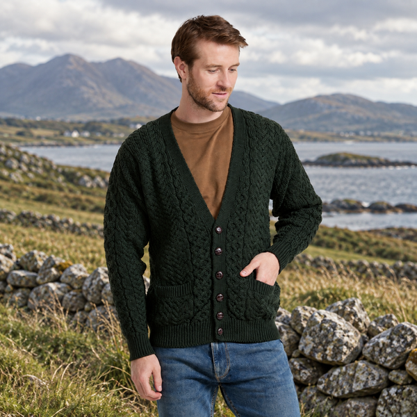 Mens V Neck Forest Green Cardigan
