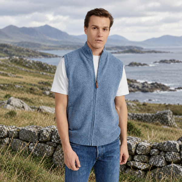 Rossport Mens Denim Aran Nepped Gilet