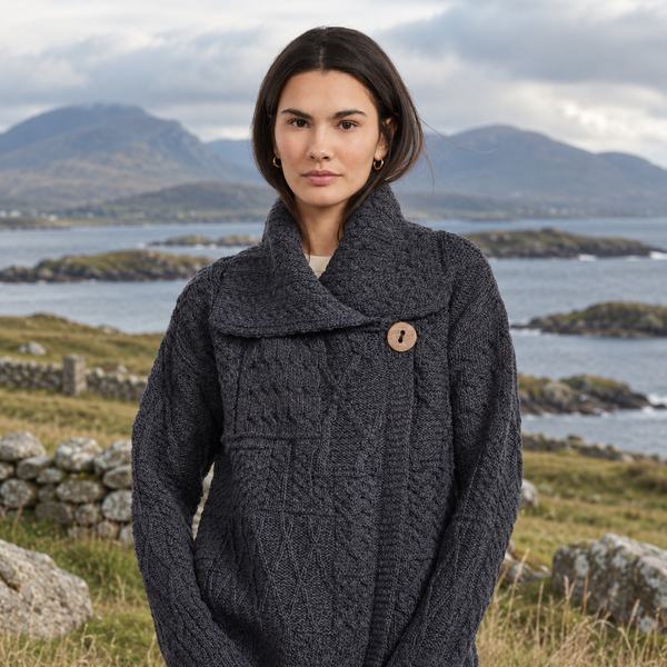 Céide Ladies Charcoal Aran Cardigan