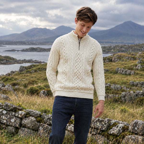 Lackaun Mens Natural Half Aran Troyer with Zip