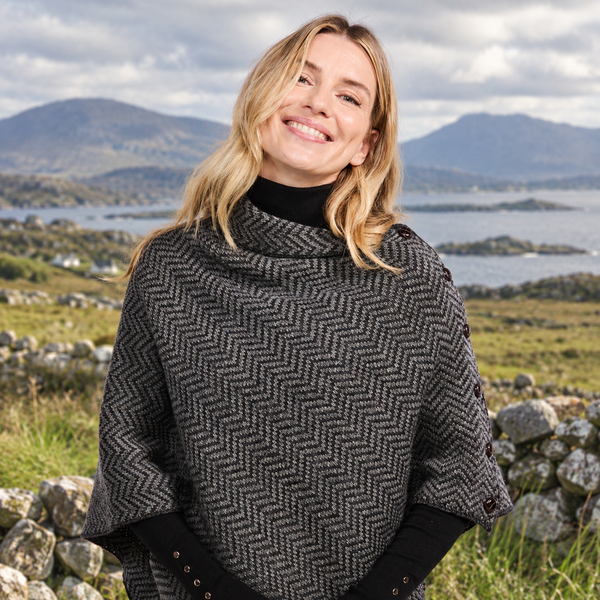 Ladies Charcoal/Black Herringbone Poncho