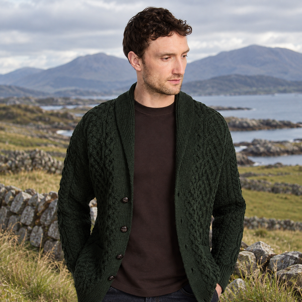 Carlingford Mens Green Shawl Neck Cardigan