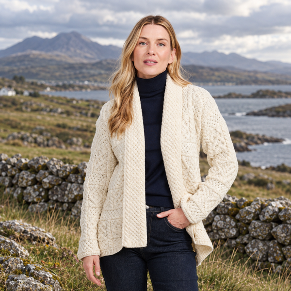 Liffey Ladies Natural Aran Shawl Cardigan