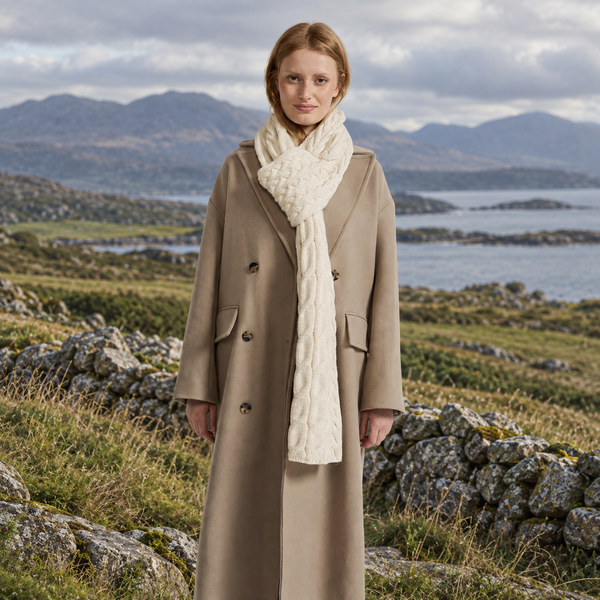 Rosturk Aran Pull Through Natural Cable Shawl