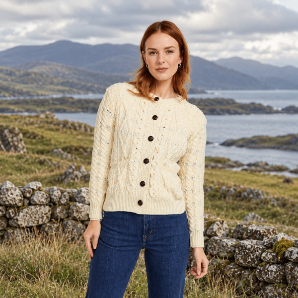 Inagh Ladies Aran Natural Cardigan