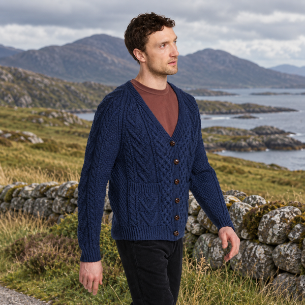 Glenisland Mens Handknit V-Neck Navy Cardigan