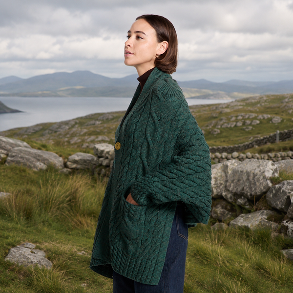 Knocknarea Ladies Wrap Merino Teal Cardigan