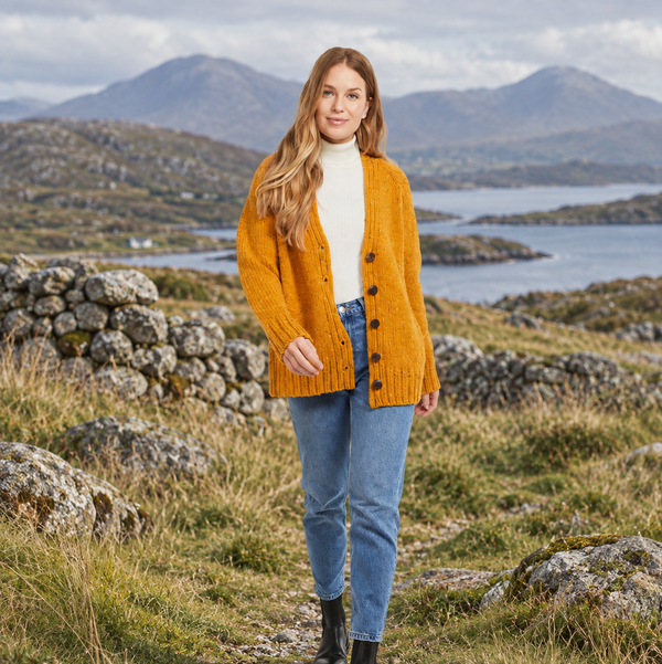 Bonny Glen Ladies Tweed Yellow Cardigan
