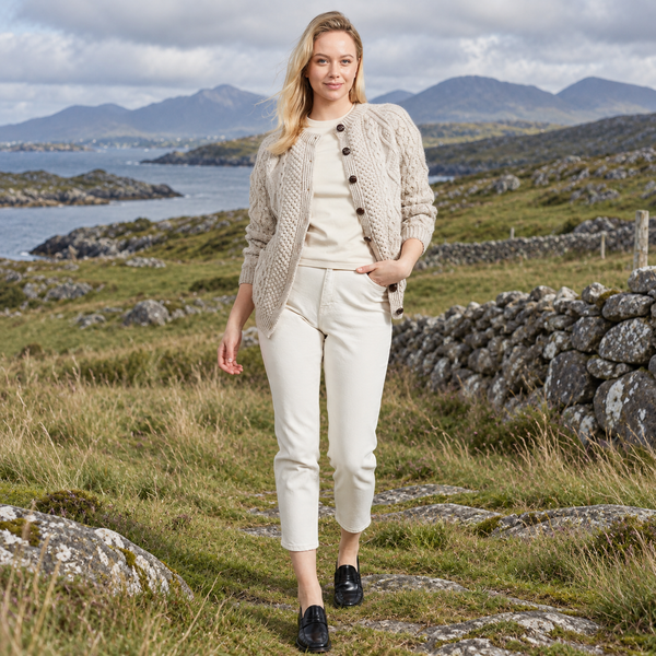 Breaffy Ladies Aran Oat Cardigan