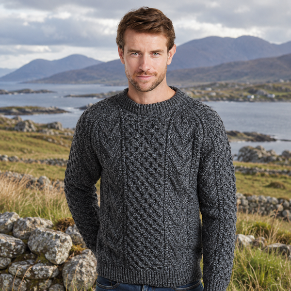 Kilronan Aran Mens Charcoal Honeycomb Sweater